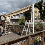 Remplacement d’une toile de store bi-pente à Colmar proche de Wintzenheim.